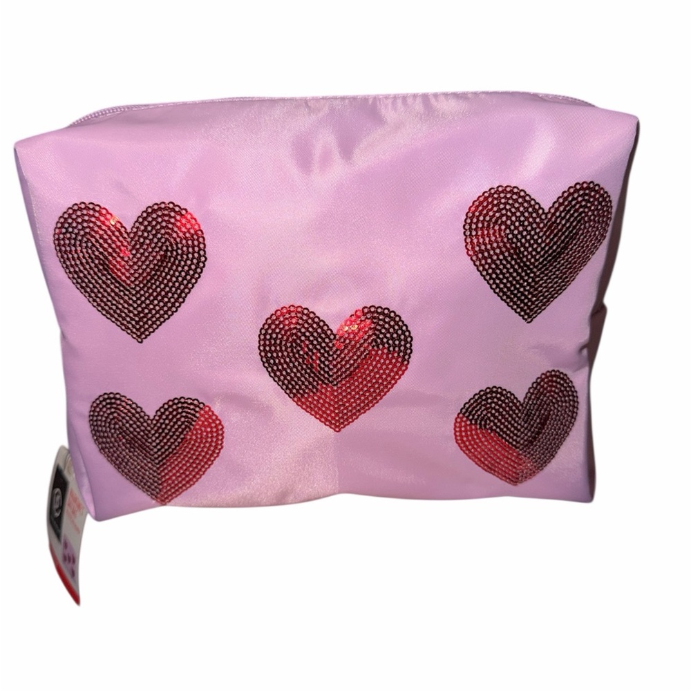 Pink Heart Sequin Cosmetic Bag